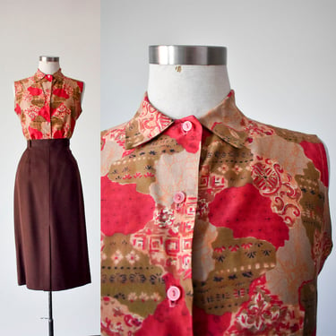 1960s Red & Brown Blouse 