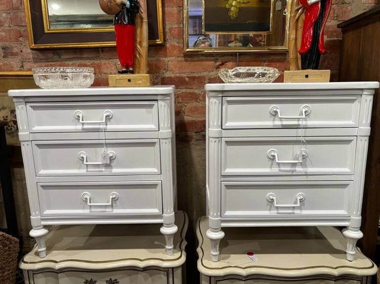 Pair of white painted bedside tables 21 x 16 x 24” 