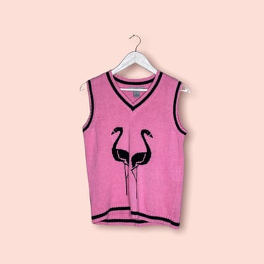 Vintage Designers Originals Pink Flamingo Sweater Vest, size M 