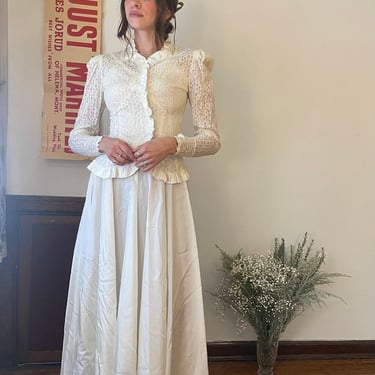 1940s Wedding Dress with Lace Jacket with Ruffles and Slip size X-Small 
