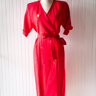 Vintage Yves Saint Laurent Red Linen Shift Dress Large
