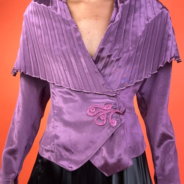 Ruffle Shoulder Purple Blouse