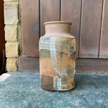 1960s Vase Vintage Mid-Century Glazed Stoneware Square Form 