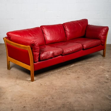 Mid Century Danish Modern Sofa Couch Ox Blood Red Leather 3 Seater Denmark Mcm