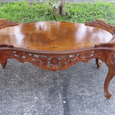 1930s French Carved Wood Inlay Coffee Table 4968