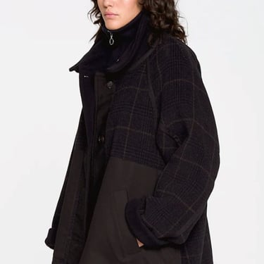 Girls of Dust Army Caban Coat - Navy/Brown Check