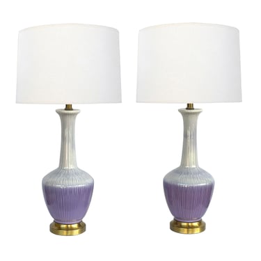 A Sumptuous Pair of 1960s Lavender Drip-glaze Bottle-form Lamps