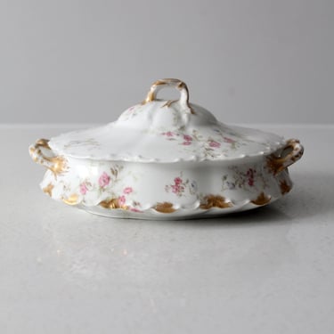 antique Haviland Limoges floral covered bowl 