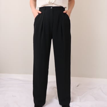 1990's High Waist Trousers/ Vintage Super High Waist Pants/ Relaxed Black Trousers/ 90s Wide Leg Pants/ 29.5
