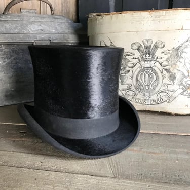 French Black Top Hat, Toulouse, Beaver. Victorian, Edwardian Fashion, Original Hat Box, Period Clothing 