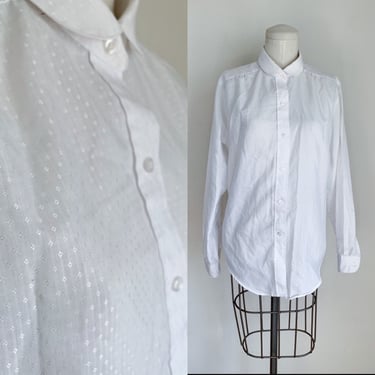 Vintage 1970s White Blouse with peter pan collar / L 