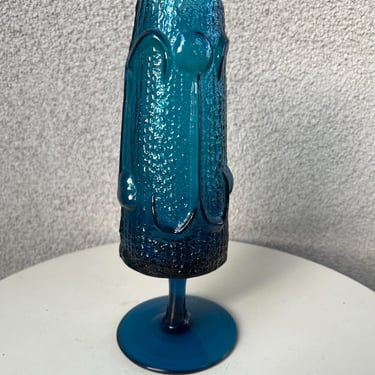 MCM Dark Blue Glass pedestal Vase Stelvia Italian Wayne Husted 3D Empoli 10.5” x 2.5”-4” 