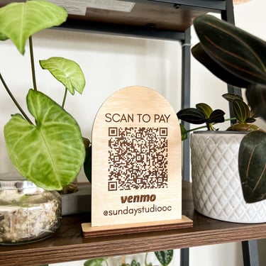 Custom Wooden Small Arch QR code Tabletop Sign 