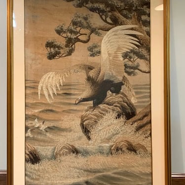 Large Framed Japanese Embroidery Tapestry