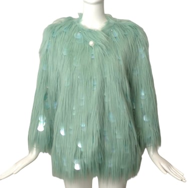 ALABAMA MUSE-NWT Green Paillette & Faux Fur Coat, Size 8