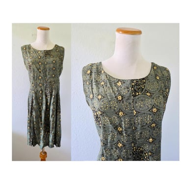 Vintage 90s Summer Dress - Rayon Sleeveless Mini Dress - Celestial Bohemian Print - Size Large 
