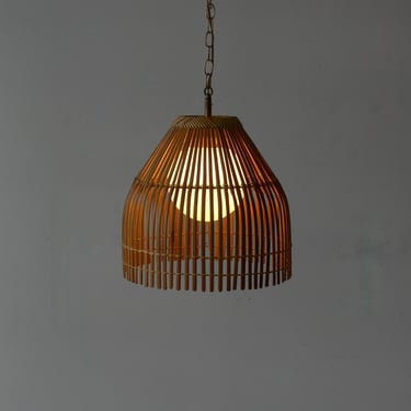 Vintage Franco Albini Styled Wicker and Globe Pendant Lamp 