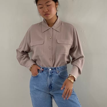 90s silk pocket shirt / vintage lilac lavender sand washed tissue silk oversized boyfriend button down pocket shirt blouse | Extra Large 
