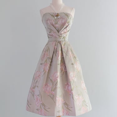 Stunning 1950's Tulip Brocade Party Dress By Cavendish House / Small