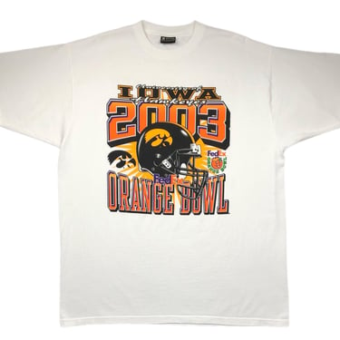 Vintage 2003 University of Iowa Hawkeyes Football FedEx Orange Bowl Double Sided Graphic T-Shirt Size XL/XXL 