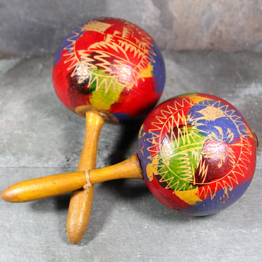 Vintage Maracas Hand Painted, Hand Carved | Set of 2 | Classic Maracas | Vintage Wooden Maracas | Bixley Shop 