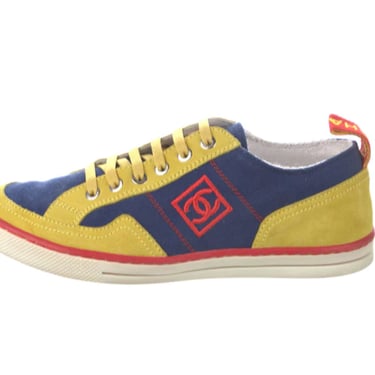Vintage CHANEL CC Letters Logo Colorblock Suede Leather Sneakers Trainers Lace Up Sport Line Shoes Eu 37.5 US 6.5 - 7 