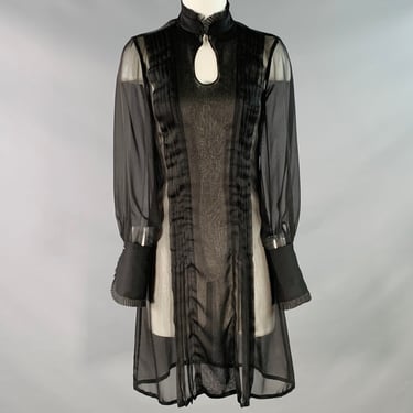 ARZU KAPROL Size 0 Black Sheer Pleated Long Sleeve French Cuff Dress