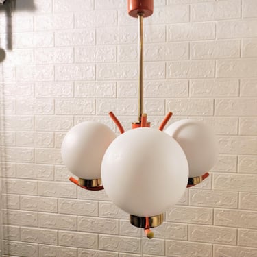 Vintage Ceiling Lamp/Mid century Modern Ceiling Lamp /Mid Century Three Bulbs Chandelier /Pendant Light / Orange Ceiling Light/ 70s Yugoslav 