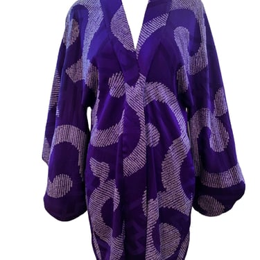 Purple Jacquard Short Kimono with Shibori Pattern