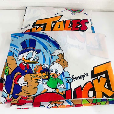 Vintage Duck Tales Twin Bed Flat Sheet Bedding Poly/Cotton Fabric Cartoon Walt Disney Nursery Kid's Mirage Studios 1980s 1986 