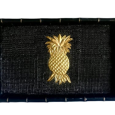 XL Vintage Faux Bamboo Pineapple Motif Tray || Black & Gold  Decorative Tray | Chinoiserie  Chic Hollywood Regency Hospitality Decor 