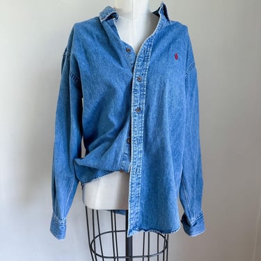 Vintage 1980s Ralph Lauren Denim Button Up Shirt / M 