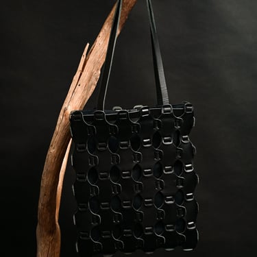 Black Leather and Cotton Braided Tote Bag