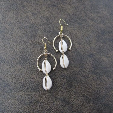 Double cowrie shell dangle earrings 