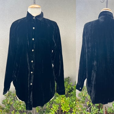Vintage Broomskirts southwestern velvet black shirt metal buttons Sz M 