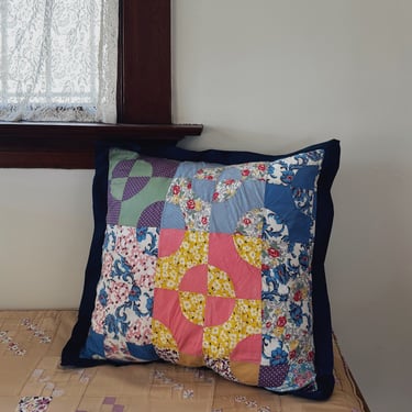 Patchwork Quilt Pillow Sham, Medium Blue Flat