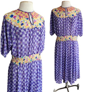 Vintage 80s Diane Freis Dress Multicolored Print 