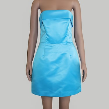 Vintage Betsey Johnson New Years Blue Strapless Mini Dress 12 Cocktail Formal Evening Dress Wedding Guest Dress Holiday Satin Short Dress 