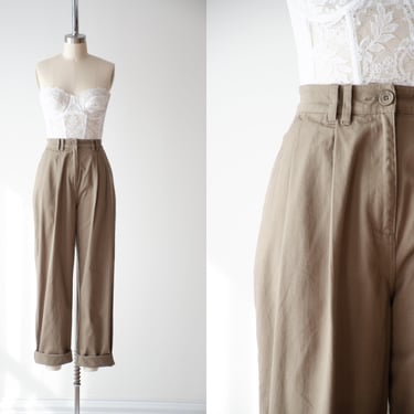 high waisted pants | 90s vintage light brown khaki dark academia pleated wide straight leg trousers 