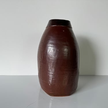 Vintage Organic Brown Glazed Studio Pottery Vase, Signed 