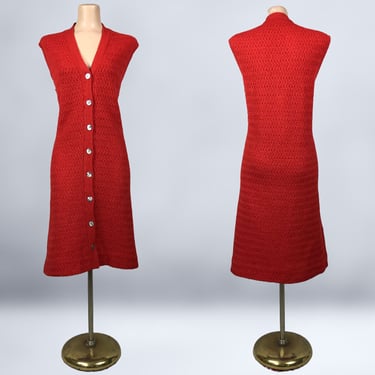 VINTAGE 40s 50s Red Italian Knit Button Front Sweater Dress by Lane Bryant Size 16 | 1940s 1950s Plus Size Volup Vintage Knitwear | VFG 