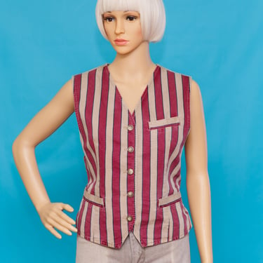 Vintage New Old Stock 1980s Liz Claiborne Striped Vest | Medium | 4 