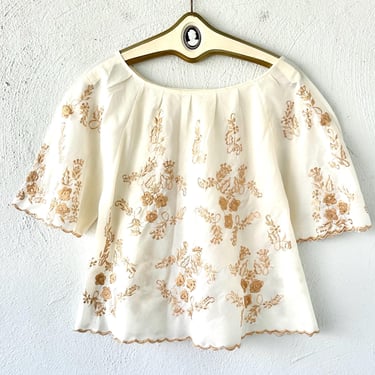 Vintage 60s 70s Embroidered Hippie Bell Angel Sleeve Shirt 1960s 1970s Folk Peasant Boho Swing Top 