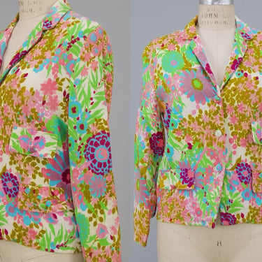 Vintage 1960s Loubella California Floral Jacket Blouse, 60s Psychedelic, Mod Florals, 60s Jacket, Chest 38
