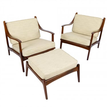Pair of Open Frame Lounge Chairs and Ottoman, Denmark