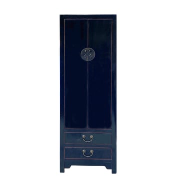 Oriental Black Narrow Wood Moonface Door Drawer Storage Cabinet cs7797E 