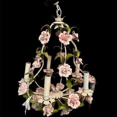 Beautiful vintage Italian tole rose chandelier 