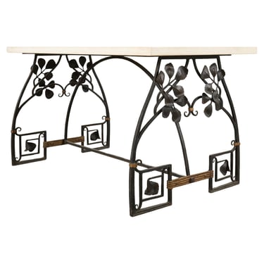 Neoclassical French Iron and Limestone Garden Dining Table