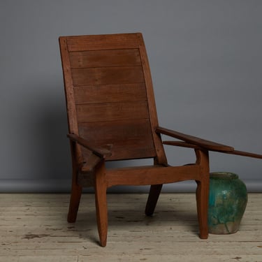 19th Century Dutch Colonial Teak Planters Chair with Retractable Swing Arms