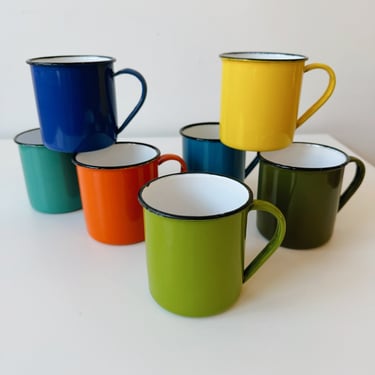 Set of 7 Enamelware Mugs made in Japan